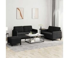 Sofa Sofos komplektas, 3 dalių, juodos spalvos, aksomas