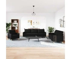 Sofa Sofos komplektas, 3 dalių, juodos spalvos, audinys
