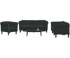 Sofa Sofos komplektas, 3 dalių, juodos spalvos, aksomas