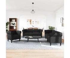 Sofa Sofos komplektas, 3 dalių, juodos spalvos, audinys