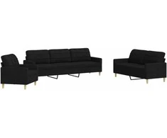 Sofa Sofos komplektas, 3 dalių, juodos spalvos, audinys