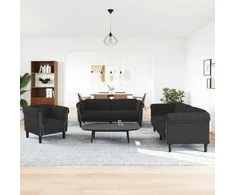 Sofa Sofos komplektas, 3 dalių, juodos spalvos, aksomas