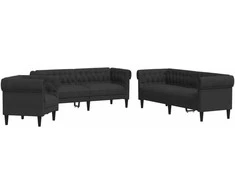 Sofa Sofos komplektas, 3 dalių, juodos spalvos, audinys