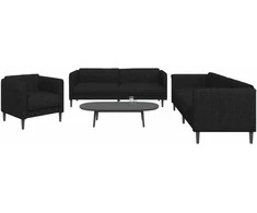 Sofa Sofos komplektas, 3 dalių, juodos spalvos, audinys