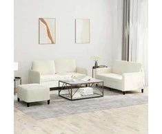 Sofa Sofos komplektas, 3 dalių, kreminės spalvos, aksomas