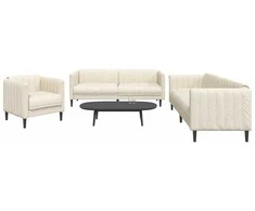 Sofa Sofos komplektas, 3 dalių, kreminės spalvos, audinys
