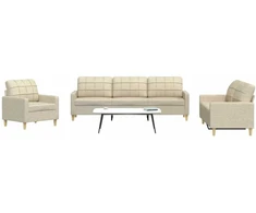 Sofa Sofos komplektas, 3 dalių, kreminės spalvos, audinys