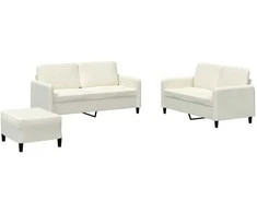 Sofa Sofos komplektas, 3 dalių, kreminės spalvos, aksomas