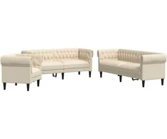 Sofa Sofos komplektas, 3 dalių, kreminės spalvos, audinys