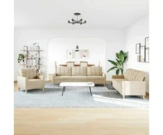 Sofa Sofos komplektas, 3 dalių, kreminės spalvos, audinys