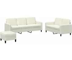 Sofa Sofos komplektas, 3 dalių, kreminės spalvos, aksomas