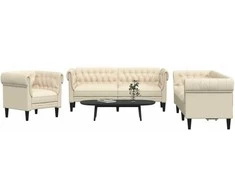 Sofa Sofos komplektas, 3 dalių, kreminės spalvos, audinys