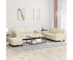 Sofa Sofos komplektas, 3 dalių, kreminės spalvos, dirbtinė oda