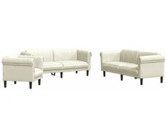 Sofa Sofos komplektas, 3 dalių, kreminės spalvos, aksomas