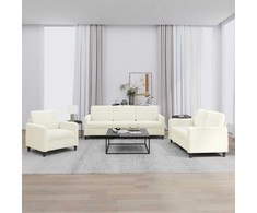 Sofa Sofos komplektas, 3 dalių, kreminės spalvos, aksomas