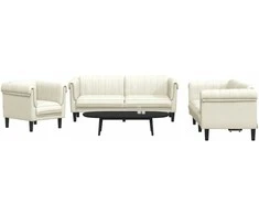 Sofa Sofos komplektas, 3 dalių, kreminės spalvos, aksomas