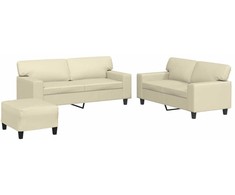 Sofa Sofos komplektas, 3 dalių, kreminės spalvos, dirbtinė oda