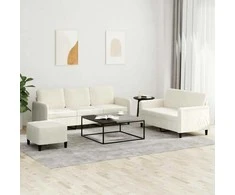 Sofa Sofos komplektas, 3 dalių, kreminės spalvos, aksomas