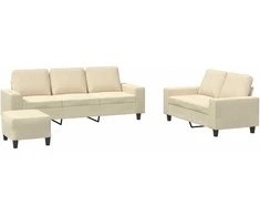 Sofa Sofos komplektas, 3 dalių, kreminės spalvos, audinys