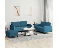 Sofa Sofos komplektas, 3 dalių, mėlynos spalvos, aksomas
