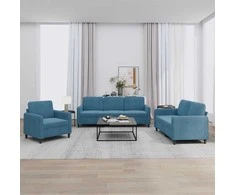 Sofa Sofos komplektas, 3 dalių, mėlynos spalvos, aksomas
