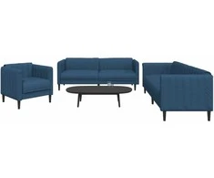 Sofa Sofos komplektas, 3 dalių, mėlynos spalvos, audinys