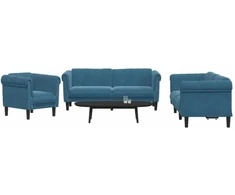 Sofa Sofos komplektas, 3 dalių, mėlynos spalvos, aksomas