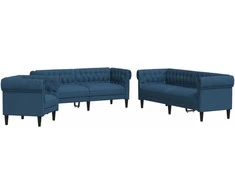 Sofa Sofos komplektas, 3 dalių, mėlynos spalvos, audinys