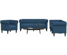 Sofa Sofos komplektas, 3 dalių, mėlynos spalvos, audinys