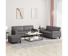 Sofa Sofos komplektas, 3 dalių, pilkos spalvos, dirbtinė oda