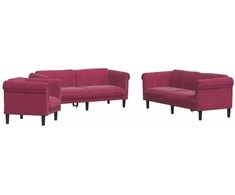 Sofa Sofos komplektas, 3 dalių, raudonojo vyno spalvos, aksomas