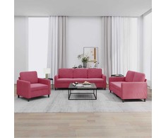 Sofa Sofos komplektas, 3 dalių, raudonojo vyno spalvos, aksomas