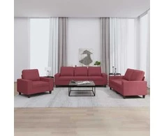 Sofa Sofos komplektas, 3 dalių, raudonojo vyno spalvos, audinys