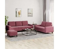Sofa Sofos komplektas, 3 dalių, raudonojo vyno spalvos, audinys