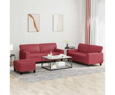Sofa Sofos komplektas, 3 dalių, raudonojo vyno spalvos, dirbtinė oda