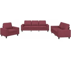 Sofa Sofos komplektas, 3 dalių, raudonojo vyno spalvos, audinys