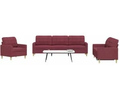 Sofa Sofos komplektas, 3 dalių, raudonojo vyno spalvos, audinys