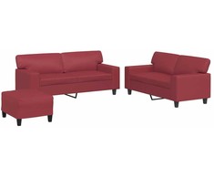 Sofa Sofos komplektas, 3 dalių, raudonojo vyno spalvos, dirbtinė oda