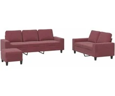 Sofa Sofos komplektas, 3 dalių, raudonojo vyno spalvos, audinys
