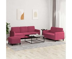 Sofa Sofos komplektas, 3 dalių, raudonojo vyno spalvos, aksomas