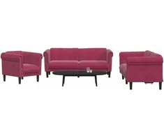 Sofa Sofos komplektas, 3 dalių, raudonojo vyno spalvos, aksomas