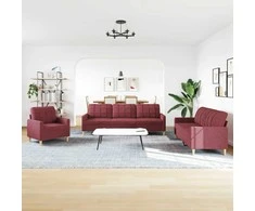Sofa Sofos komplektas, 3 dalių, raudonojo vyno spalvos, audinys