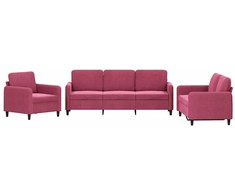 Sofa Sofos komplektas, 3 dalių, raudonojo vyno spalvos, aksomas