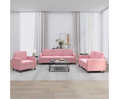 Sofa Sofos komplektas, 3 dalių, rožinės spalvos, aksomas