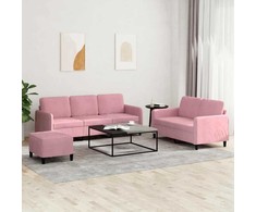 Sofa Sofos komplektas, 3 dalių, rožinės spalvos, aksomas
