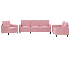 Sofa Sofos komplektas, 3 dalių, rožinės spalvos, aksomas
