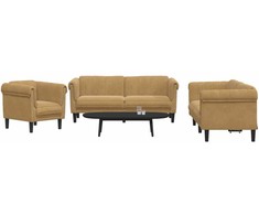 Sofa Sofos komplektas, 3 dalių, rudos spalvos, aksomas