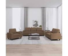 Sofa Sofos komplektas, 3 dalių, rudos spalvos, audinys