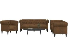 Sofa Sofos komplektas, 3 dalių, rudos spalvos, audinys