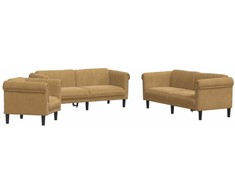Sofa Sofos komplektas, 3 dalių, rudos spalvos, aksomas
